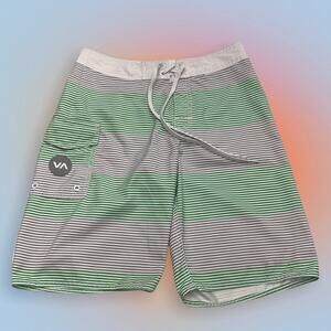 RVCA Men’s 28 Green Gray Striped Board Shorts